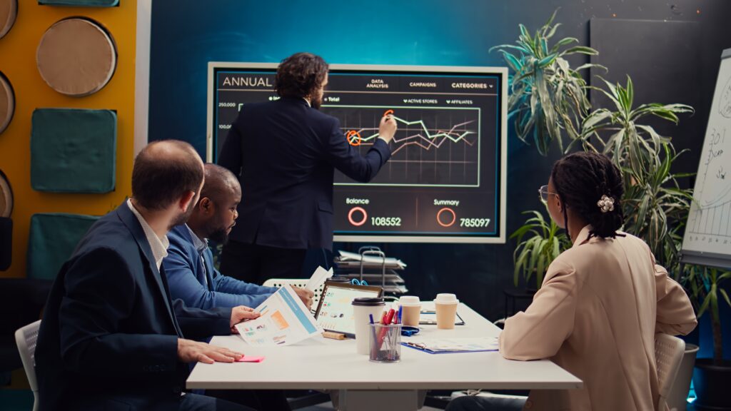 Business team collaborating on corporate culture initiatives development